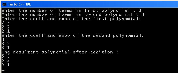 C Program To Add Two Polynomials