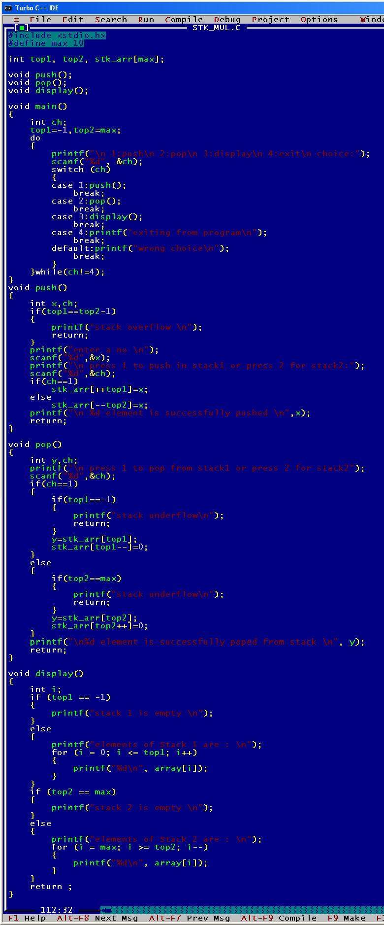 C Program Of Stack Using Array
