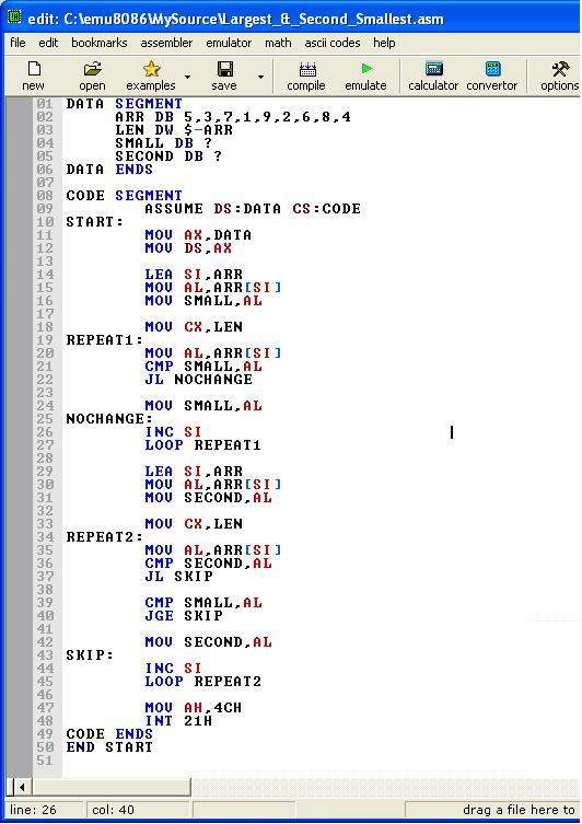 An 8086 Assembly Language That Finds Second Smallest Number Computer