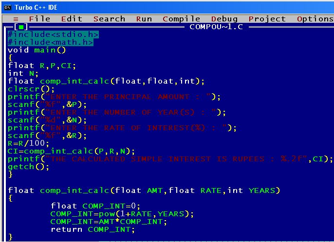 C011 A C program to write a function that calculates the compounded ...