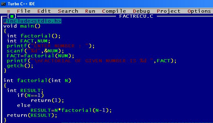 C019 A C program to find the factorial of a number using recursion ...