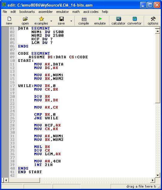 Assembly program to find LCM of two 16-bit unsigned integers | Computer